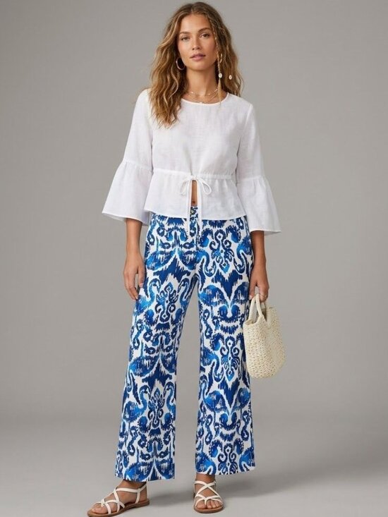 Lilly Pulitzer Pants - Lilly Pulitzer size 00 Wide Leg Flowy Resortwear Blue Old money Hamptons NWT